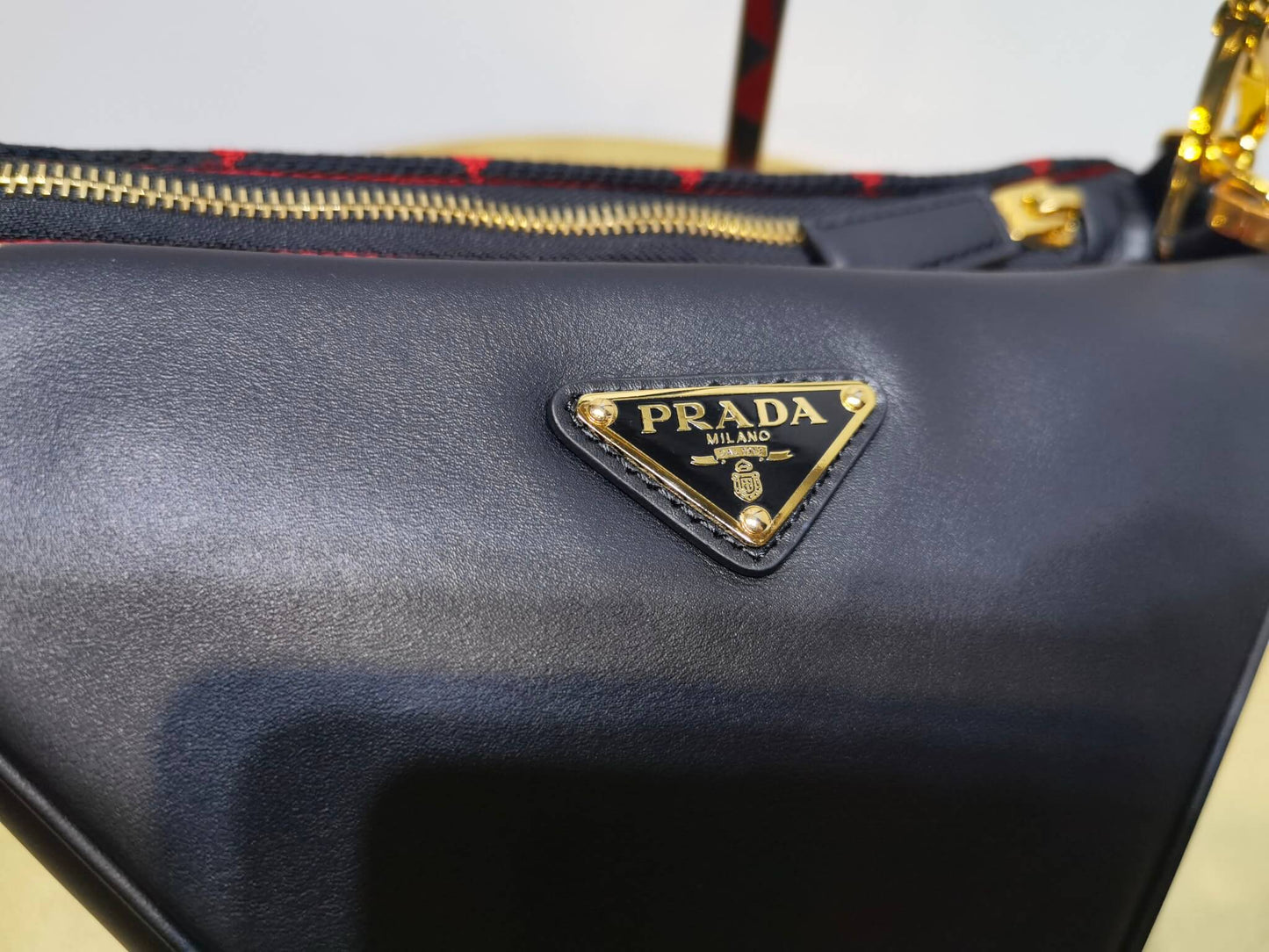 1bc176 prada symbole leather and fabric mini bag black cherry red