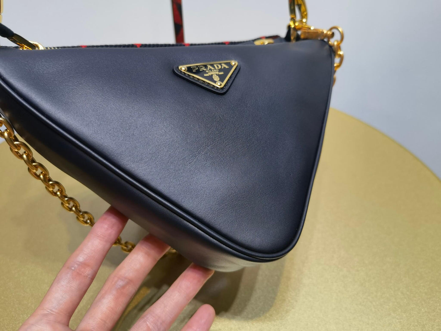 1bc176 prada symbole leather and fabric mini bag black cherry red