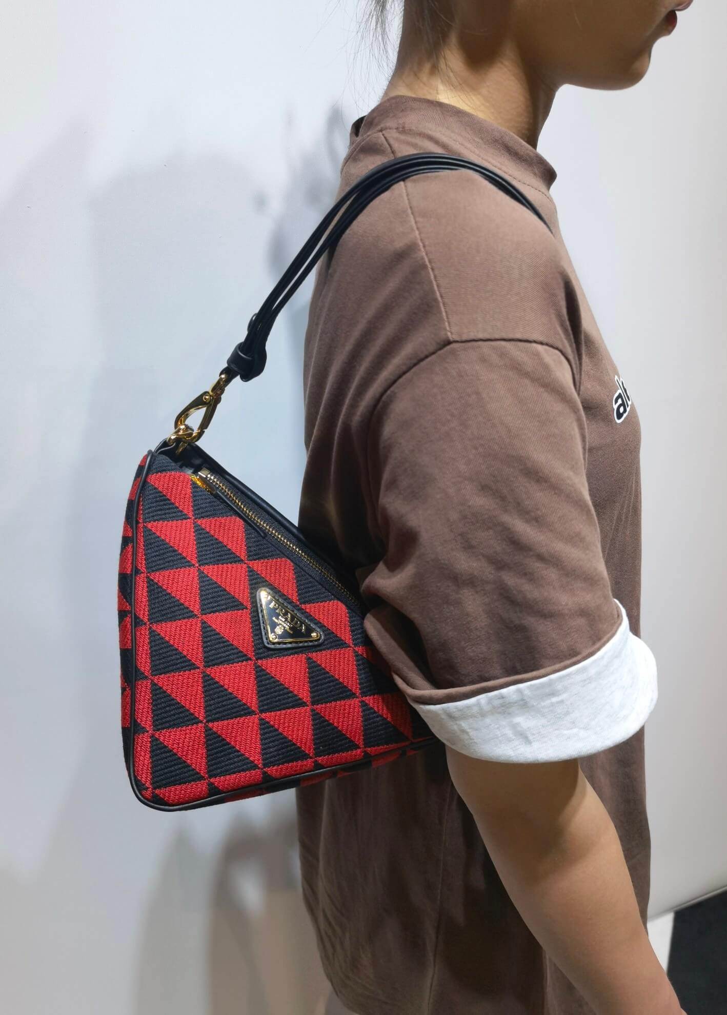 1bc176 prada symbole leather and fabric mini bag black cherry red