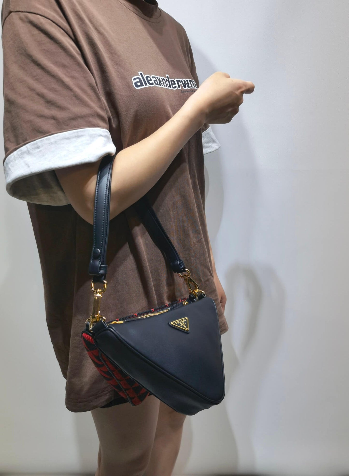 1bc176 prada symbole leather and fabric mini bag black cherry red