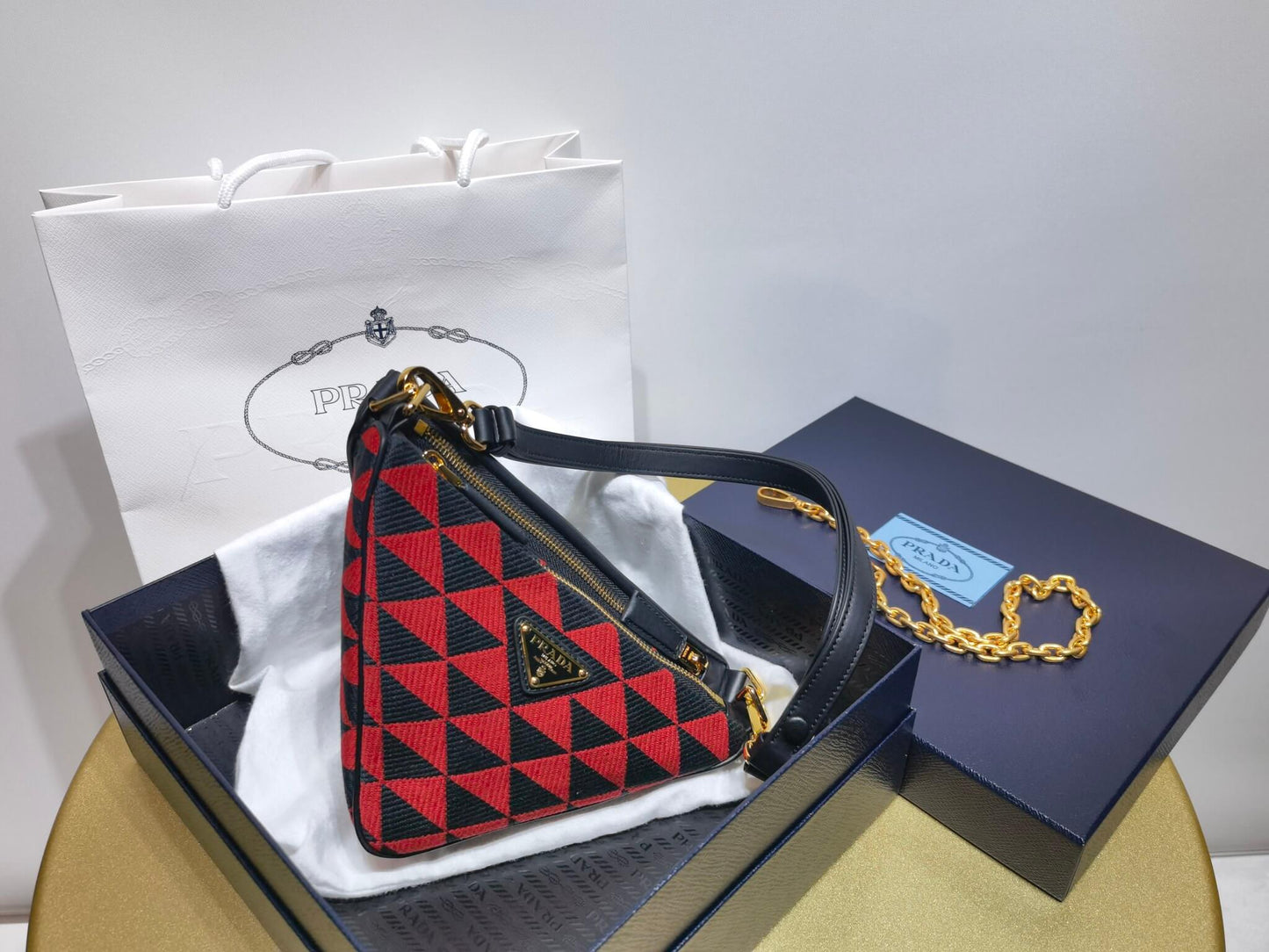 1bc176 prada symbole leather and fabric mini bag black cherry red