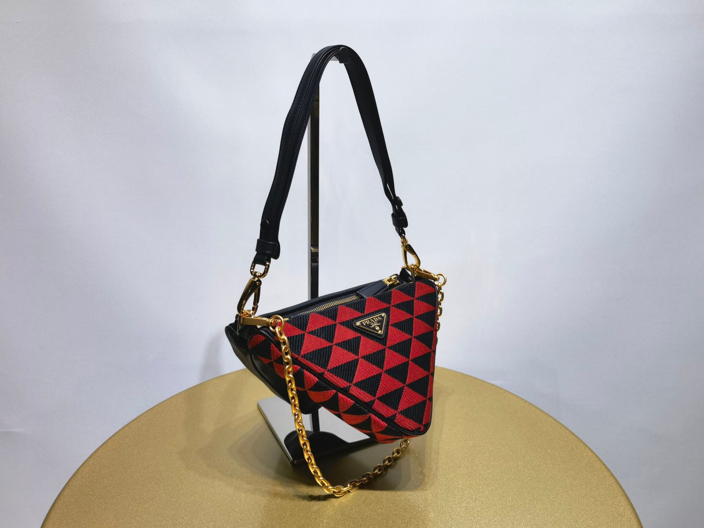 1bc176 prada symbole leather and fabric mini bag black cherry red