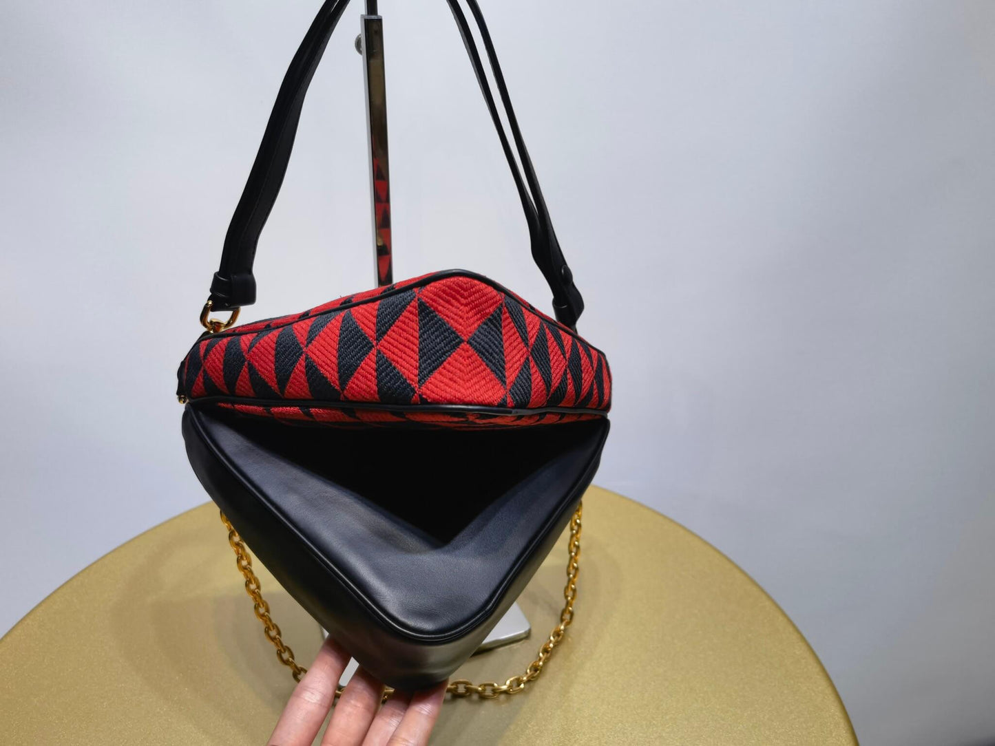 1bc176 prada symbole leather and fabric mini bag black cherry red