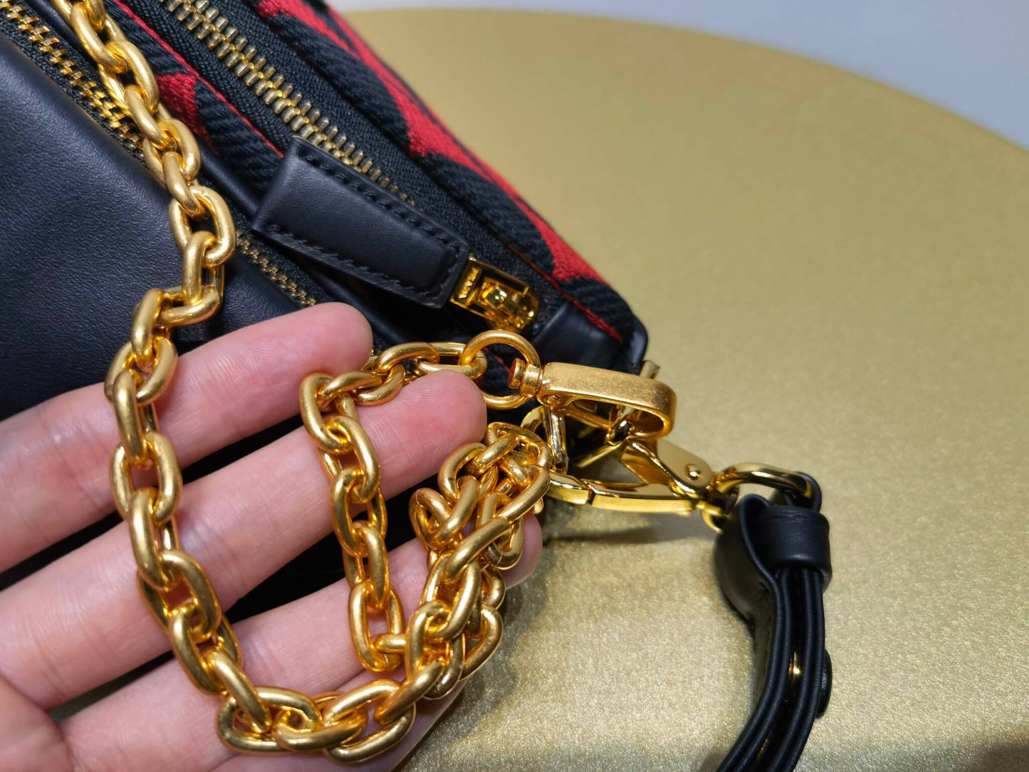 1bc176 prada symbole leather and fabric mini bag black cherry red