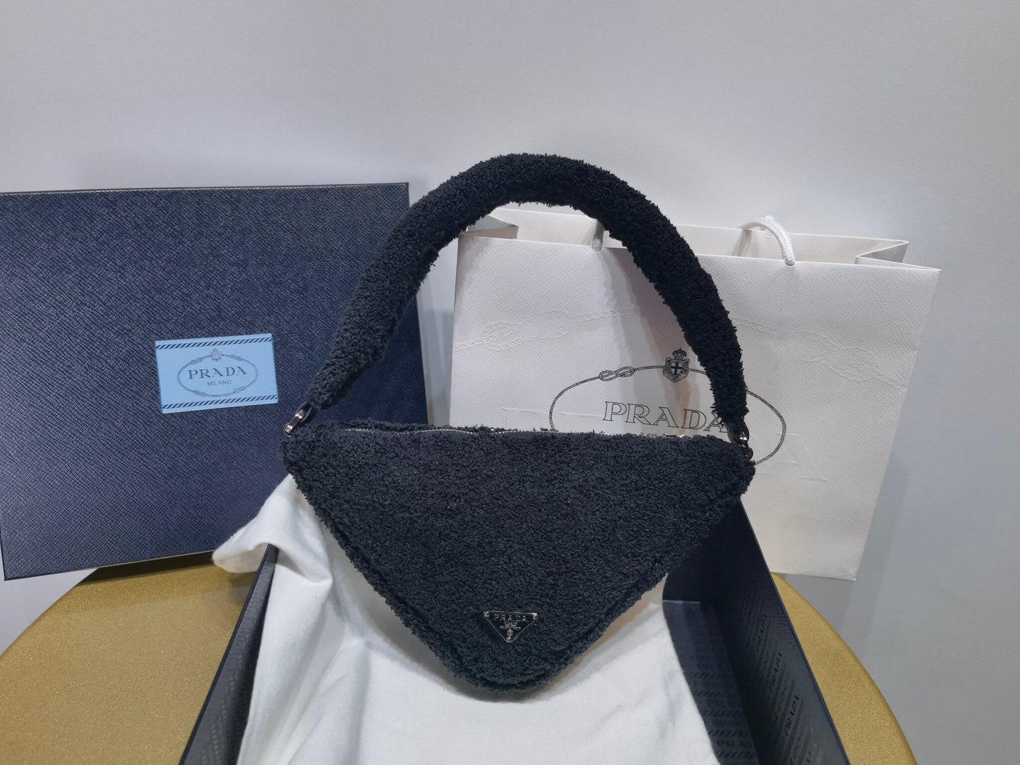 1ne043 black new terry fabric armpit bag subaxillary bag clutch bag