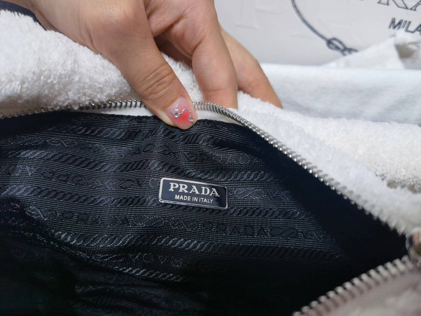 1ne043 white new terry fabric armpit bag subaxillary bag clutch bag