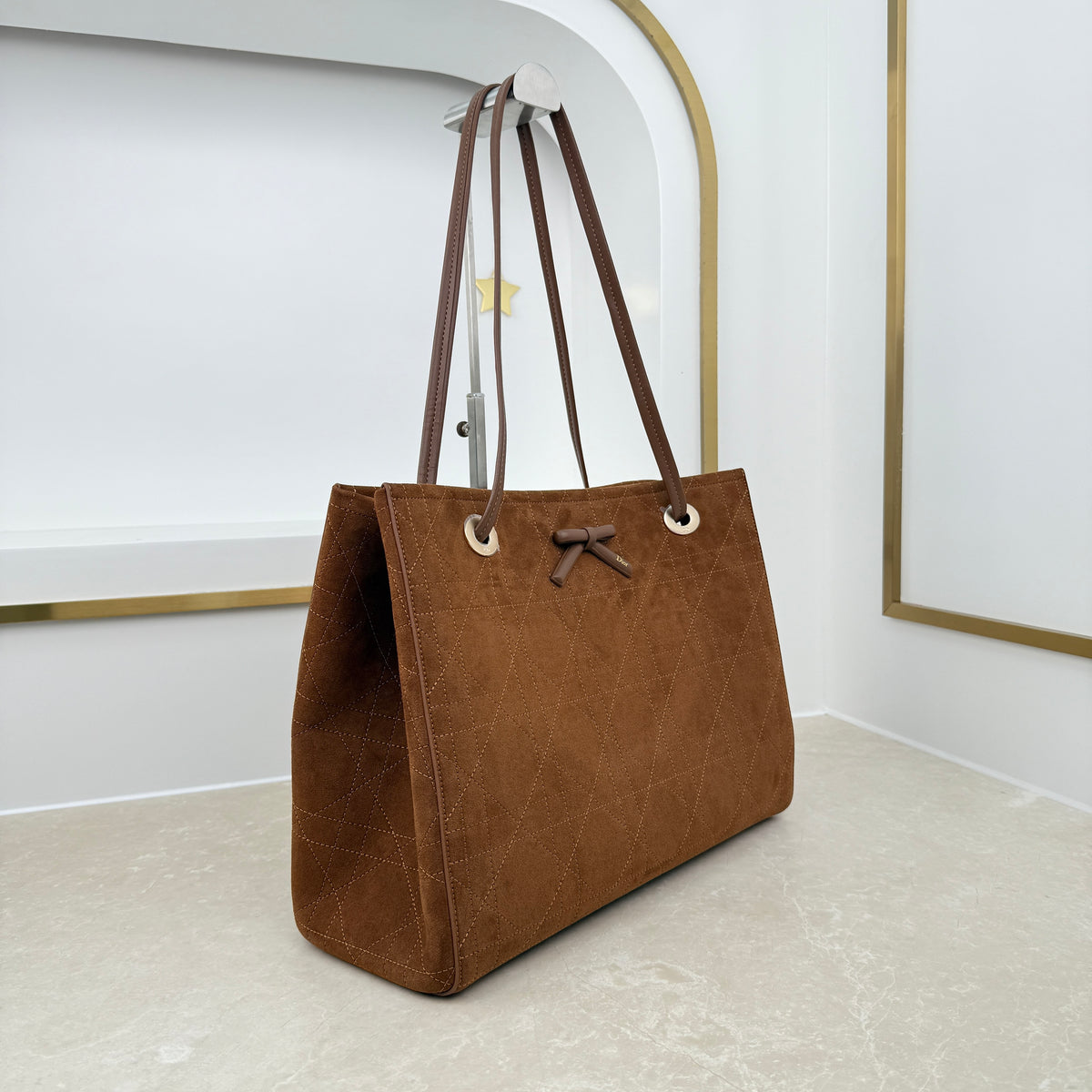 Dior Medium Promenade Shopping Bag Brown Suede M1409