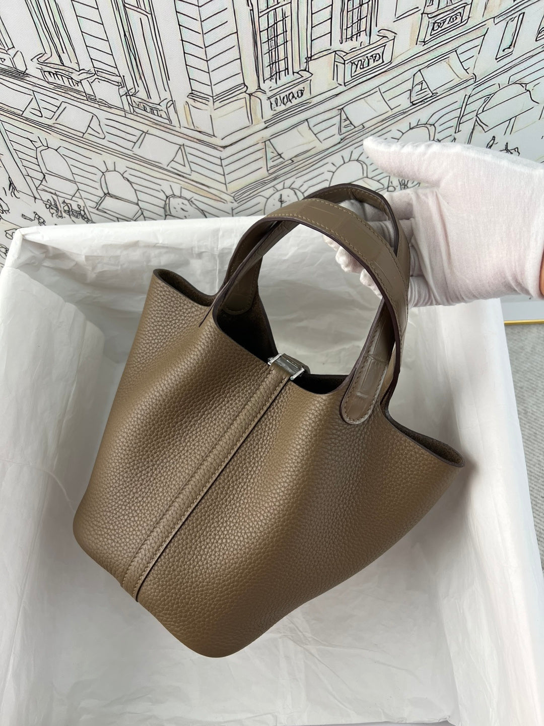 Hermes Picotin 18 Touch Crocodile Elephant Grey Silver Hardware HM18T22