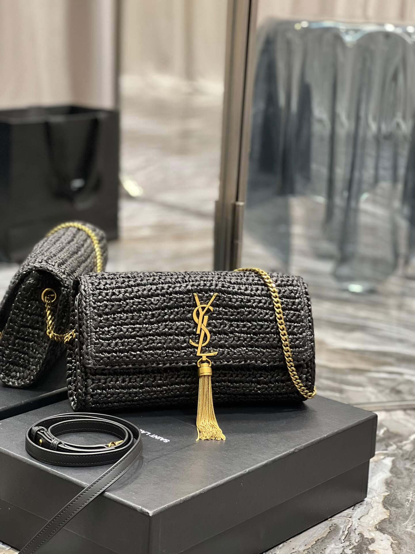 ys 230419l kate braid chain shoulder bag black