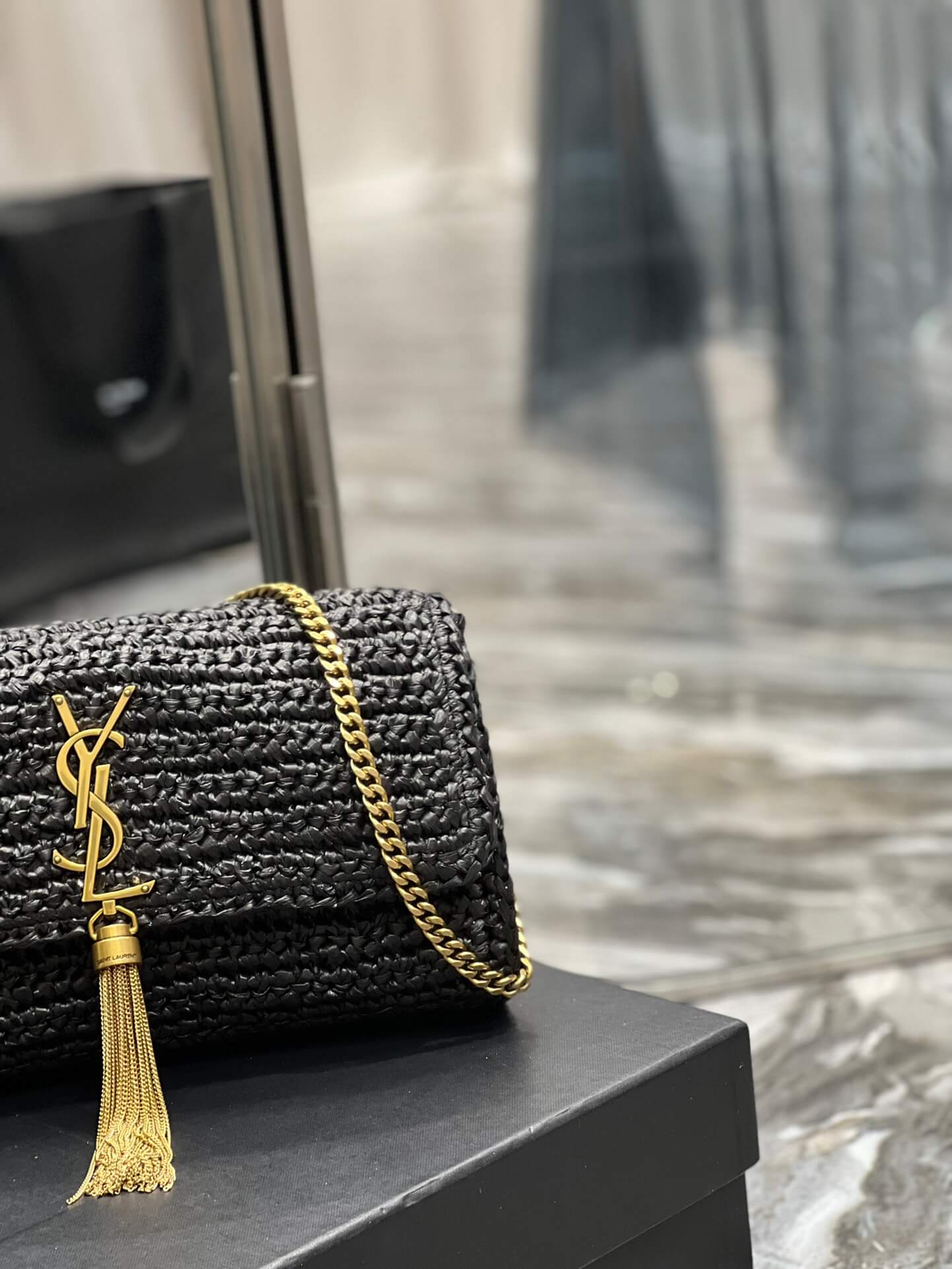 ys 230419l kate braid chain shoulder bag black