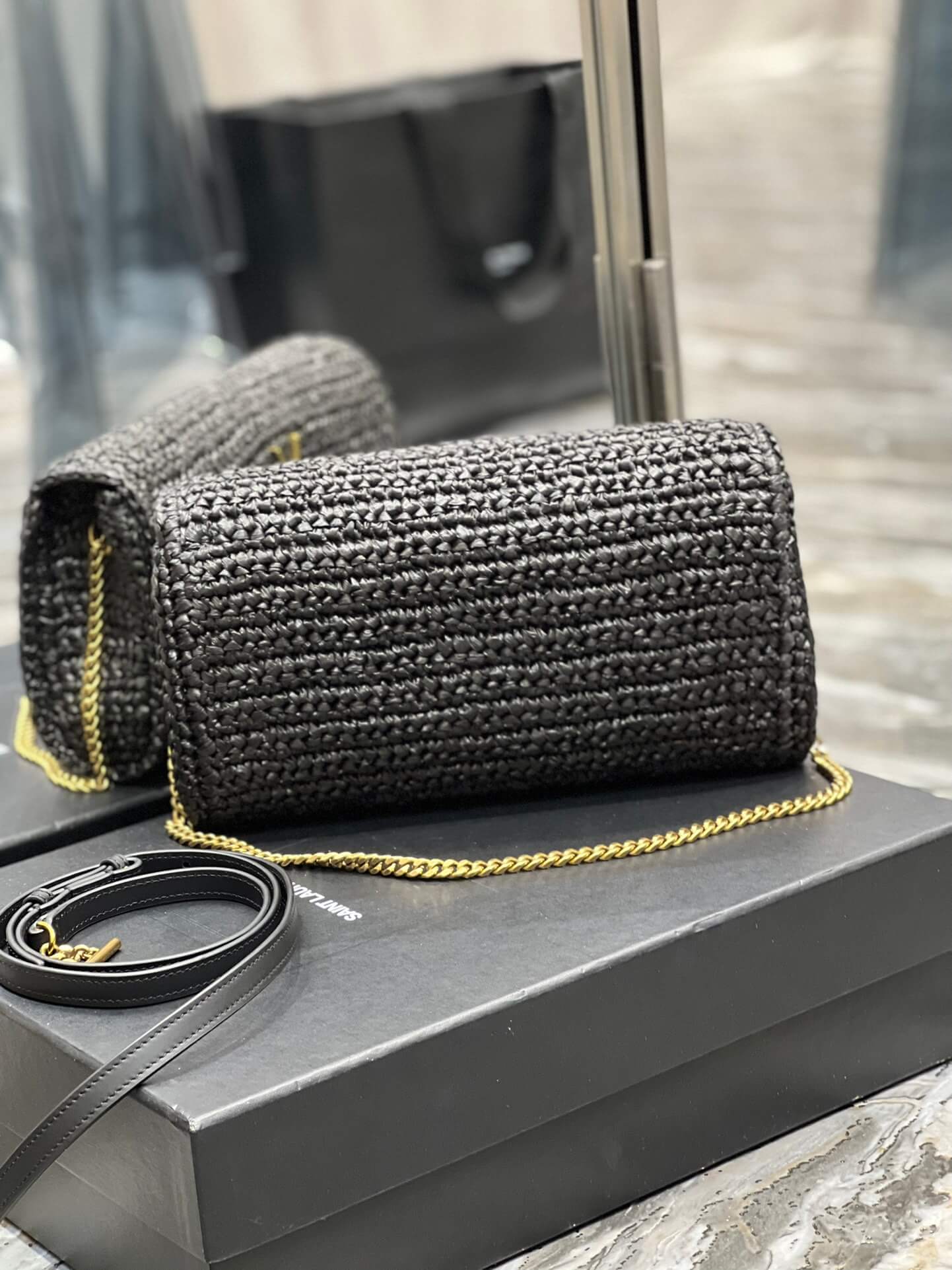ys 230419l kate braid chain shoulder bag black
