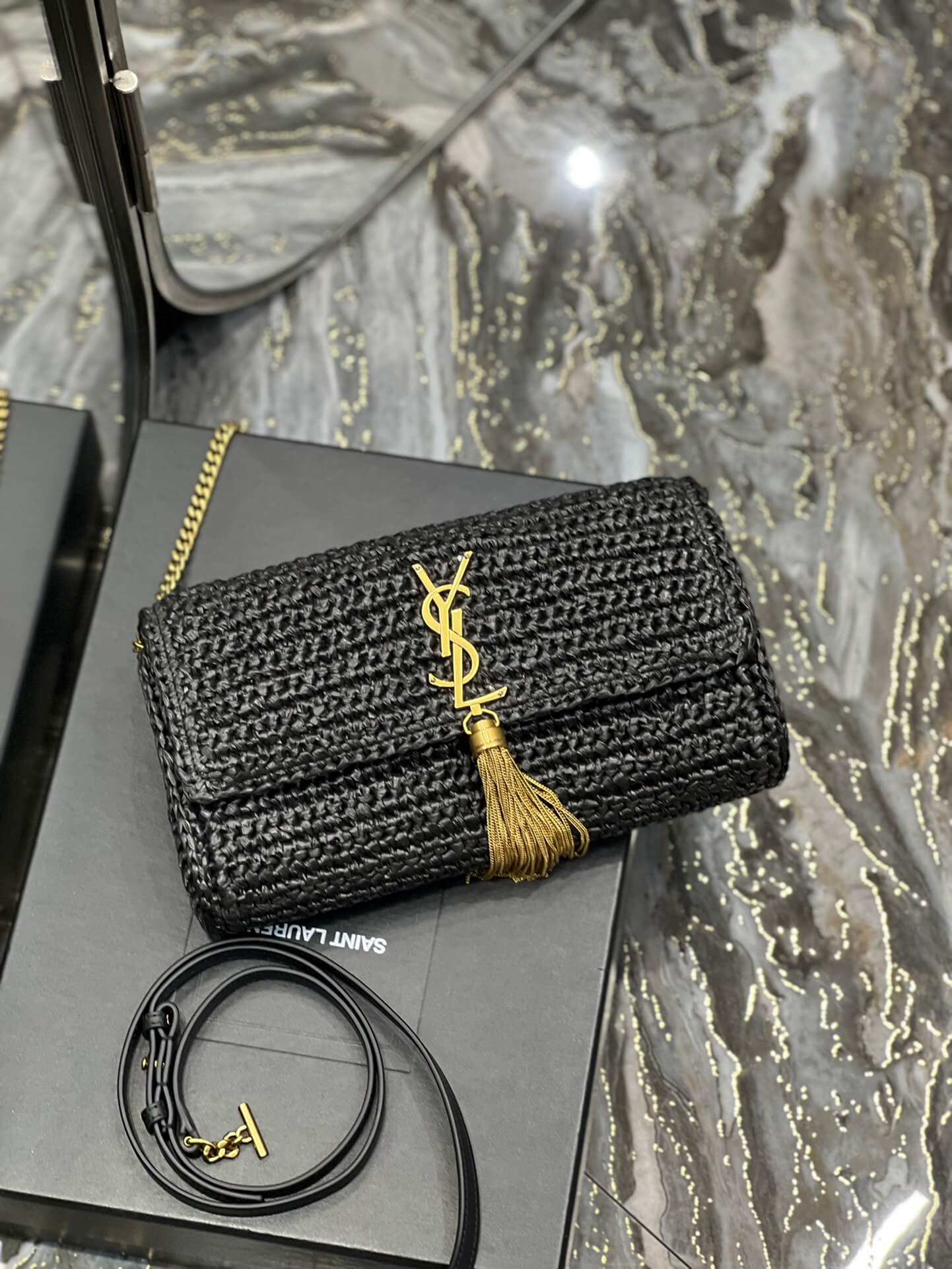 ys 230419l kate braid chain shoulder bag black
