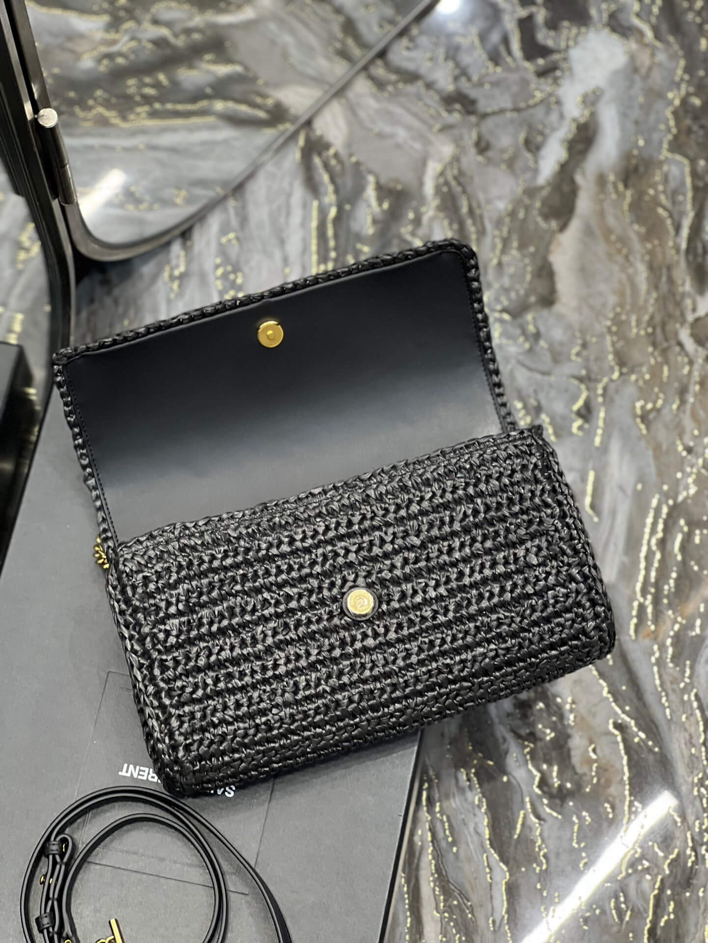 ys 230419l kate braid chain shoulder bag black