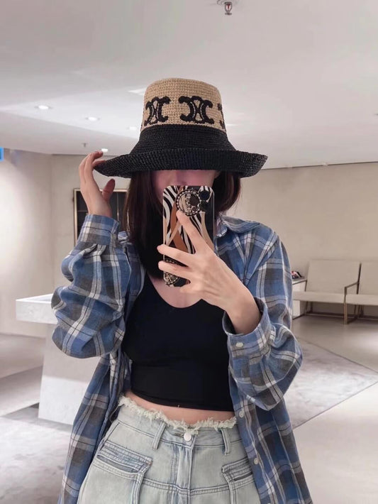 23rd celine spring summer triumphal arch embroidery collared lafite straw hat fisherman hat mz13168a26
