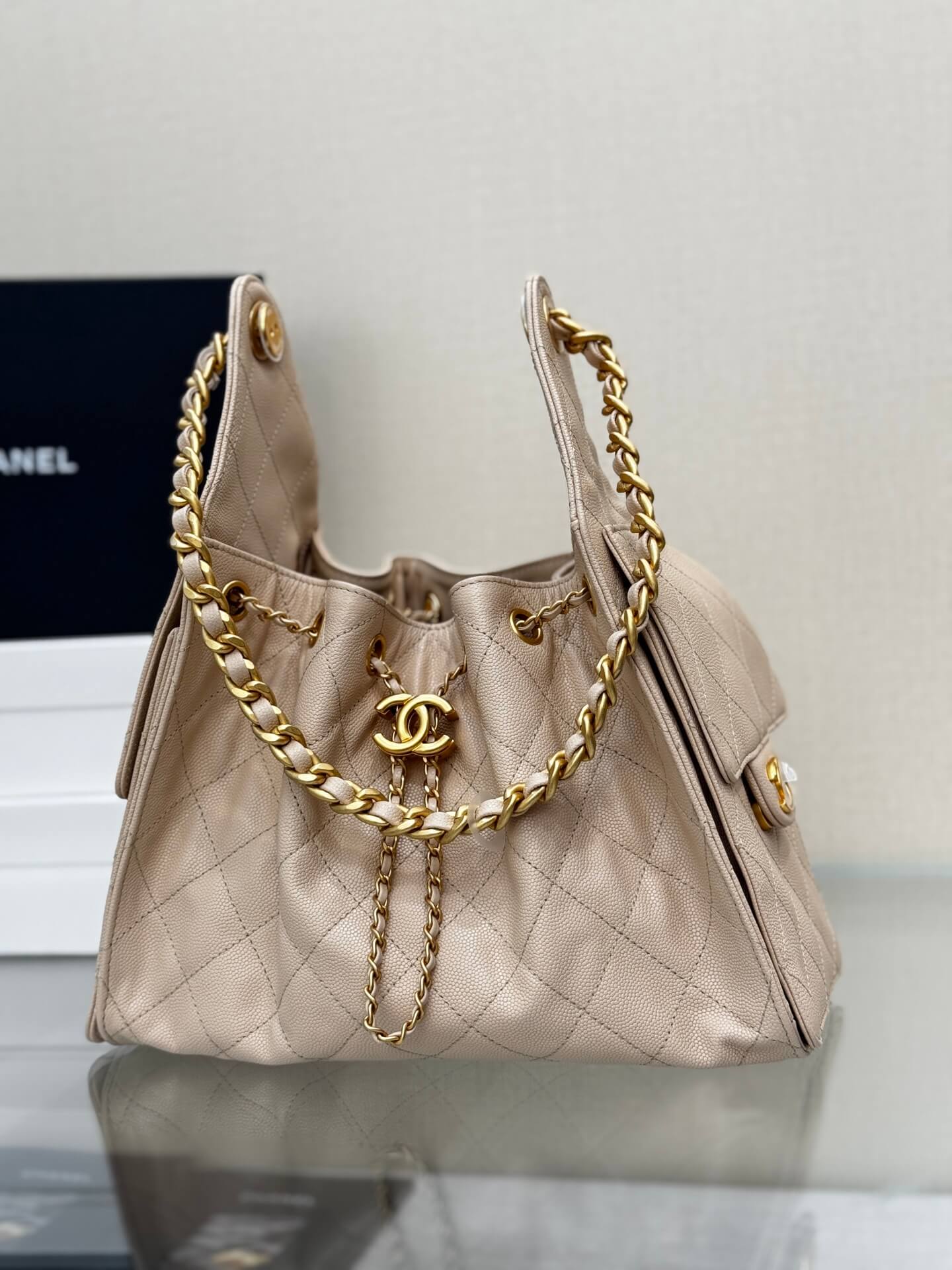 CHA 25 SMALL HANDBAG AS5293 Caviar Calfskin Apricot