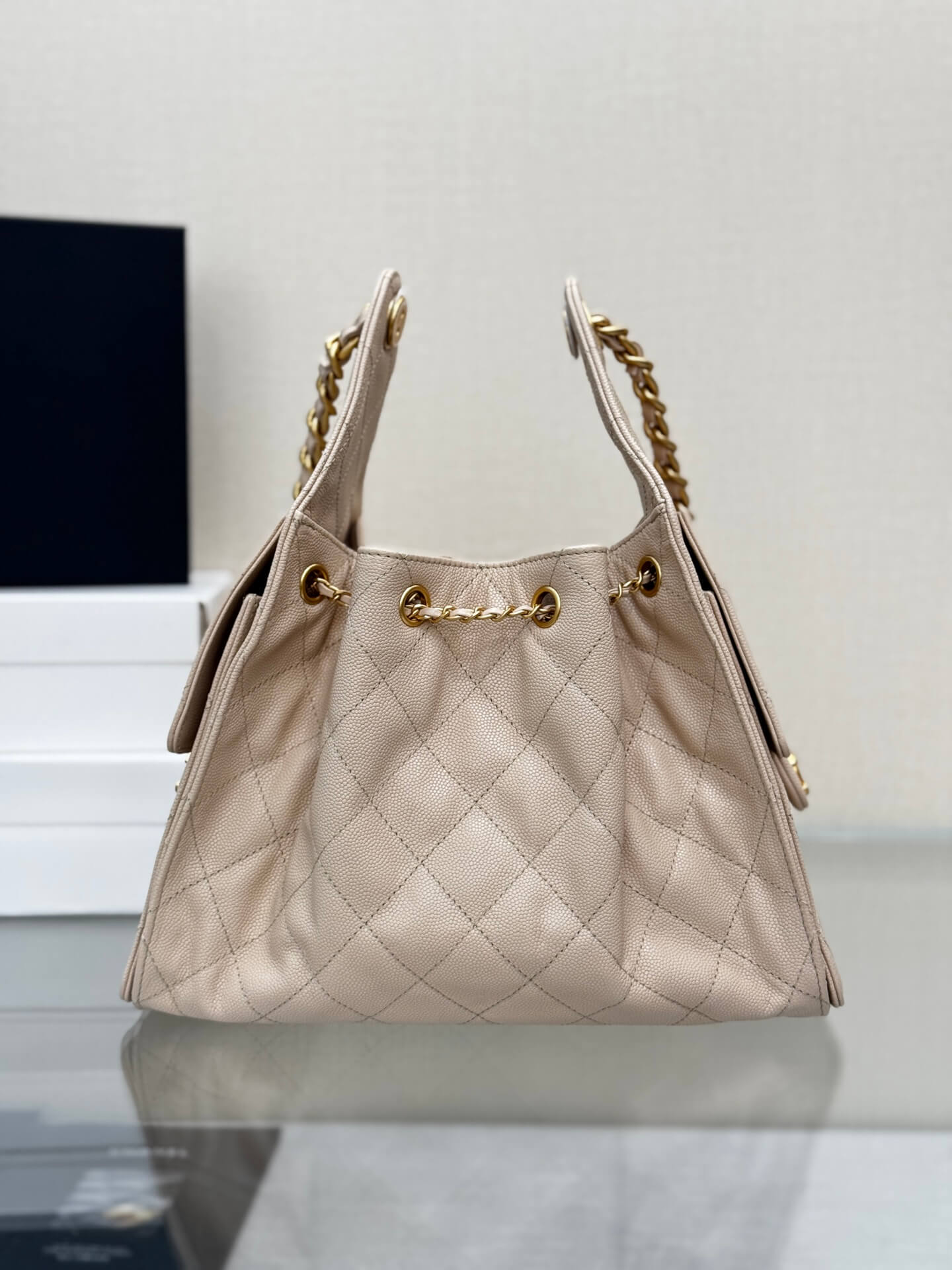 CHA 25 SMALL HANDBAG AS5293 Caviar Calfskin Apricot