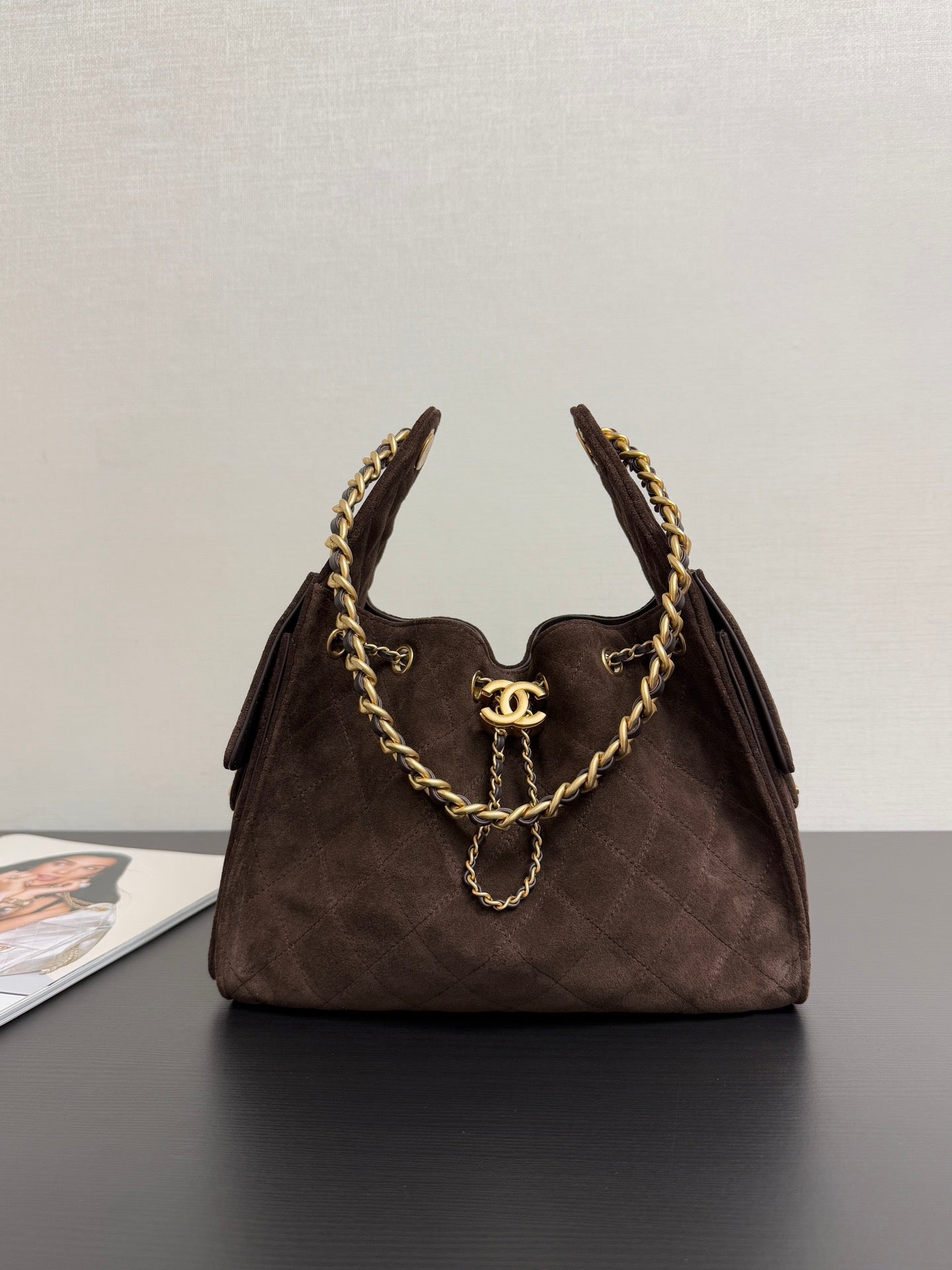 Chanel 25kHOBO Bag Dark Brown Suede Leather 30cm YL15930