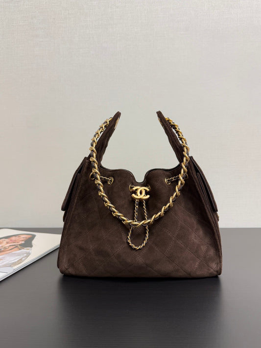 Chanel 25kHOBO Bag Dark Brown Suede Leather 30cm YL15930