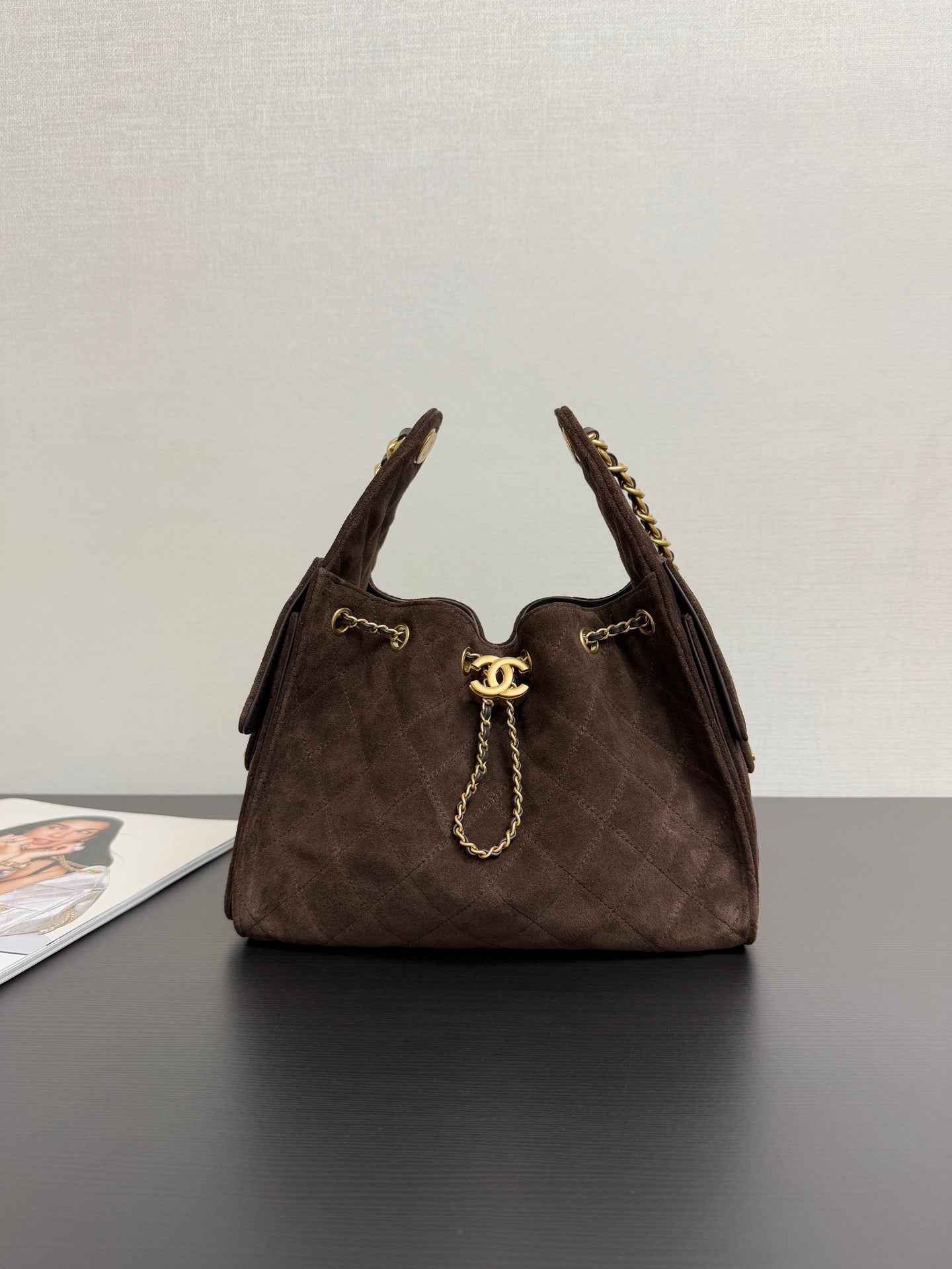Chanel 25kHOBO Bag Dark Brown Suede Leather 30cm YL15930