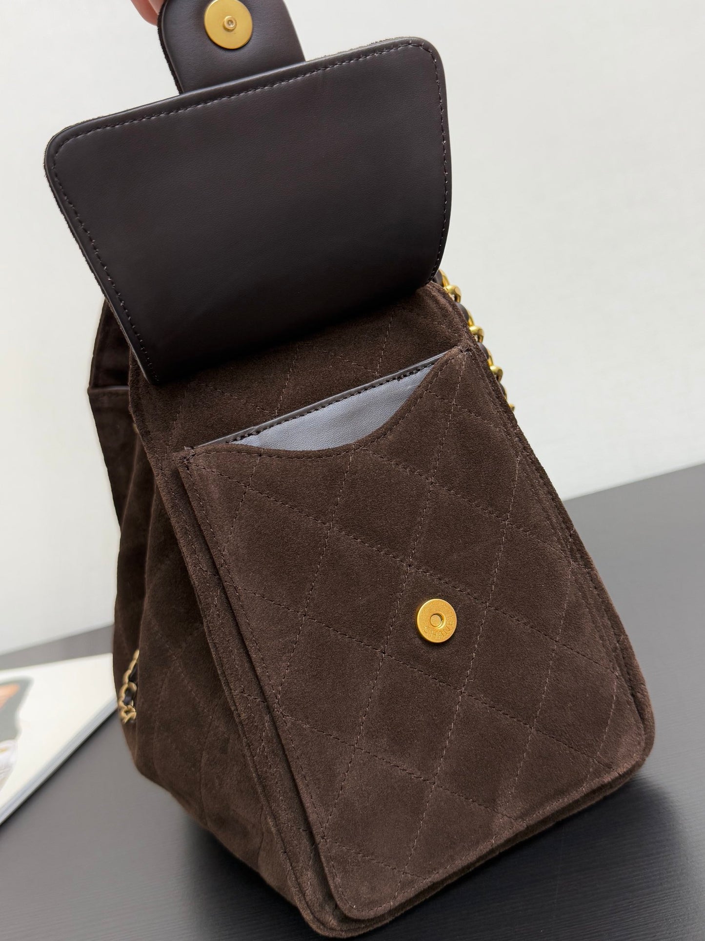 Chanel 25kHOBO Bag Dark Brown Suede Leather 30cm YL15930