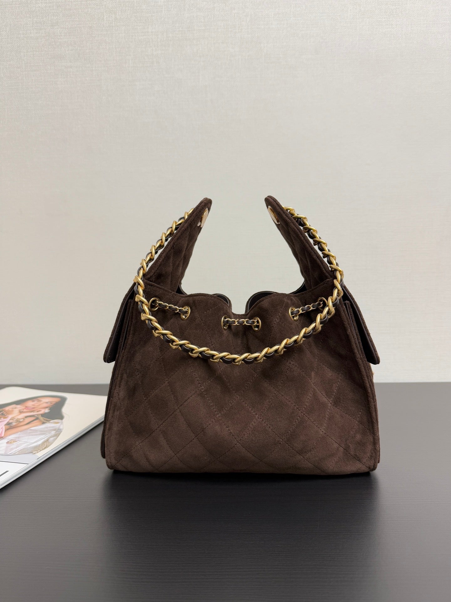 Chanel 25kHOBO Bag Dark Brown Suede Leather 30cm YL15930