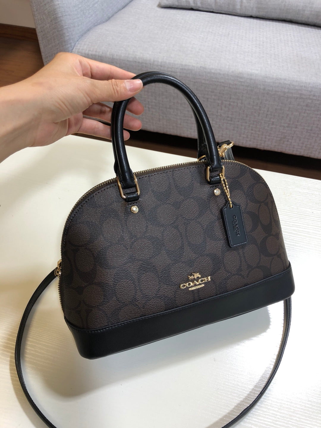 coach shell bag dark brown black pvc 27583