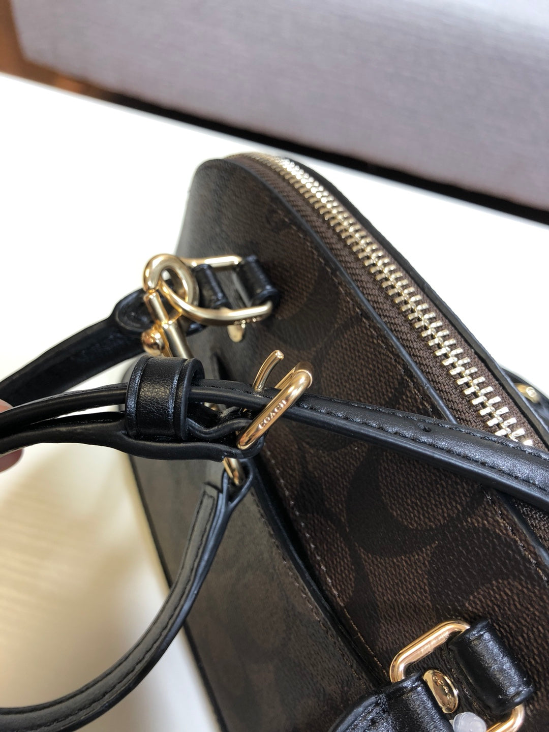 coach shell bag dark brown black pvc 27583