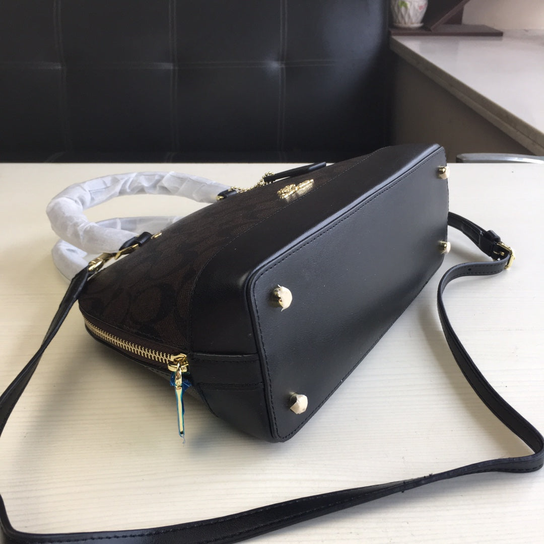 coach shell bag dark brown black pvc 27583