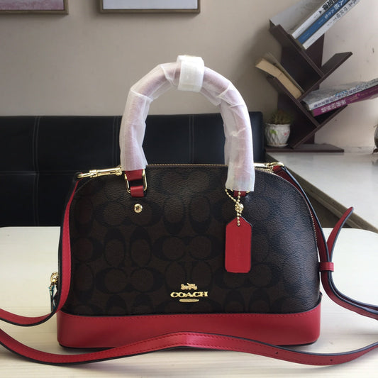 coach shell bag wine red pvc 27583