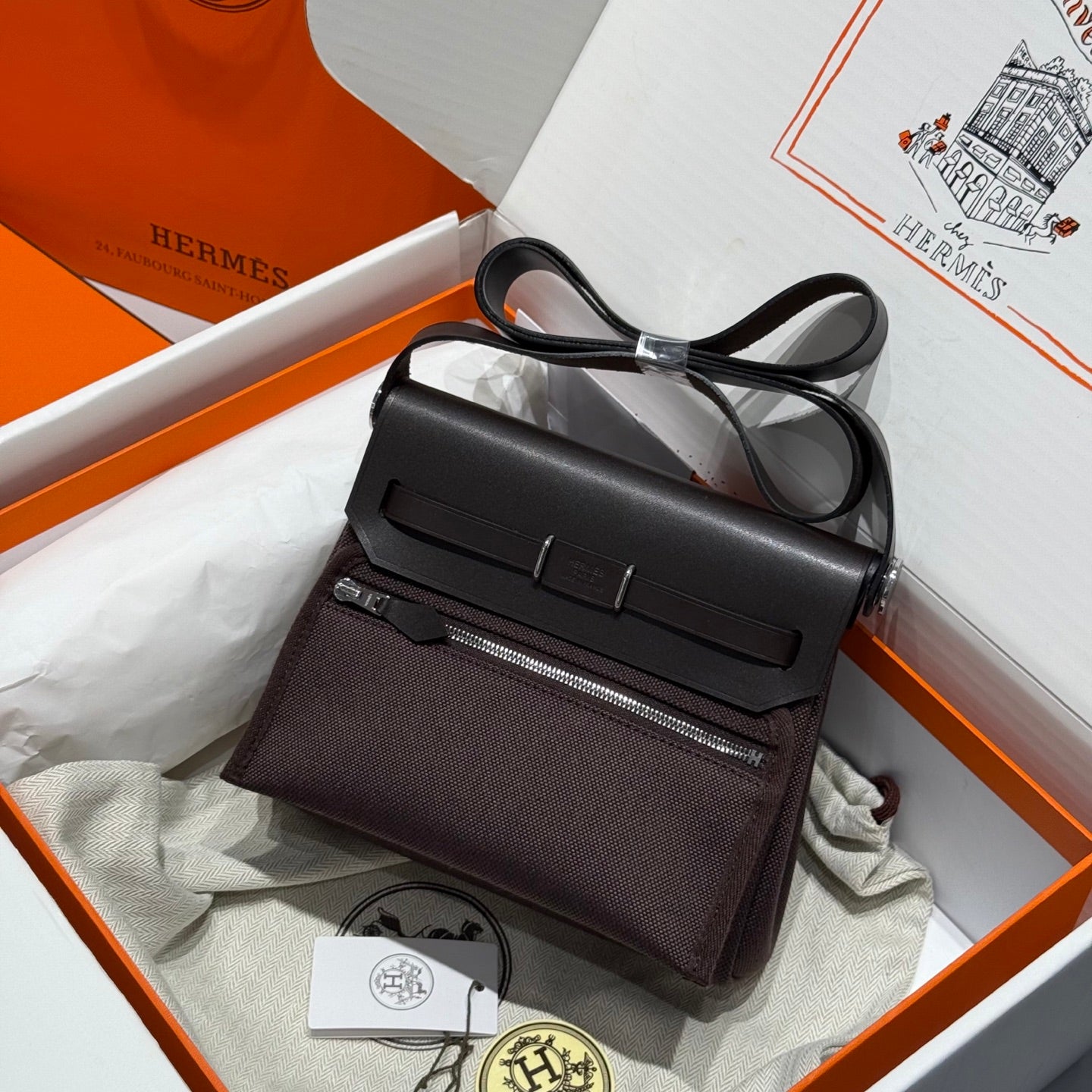 Hermes Mini Herbag Coffee Ebony Silver - View 2