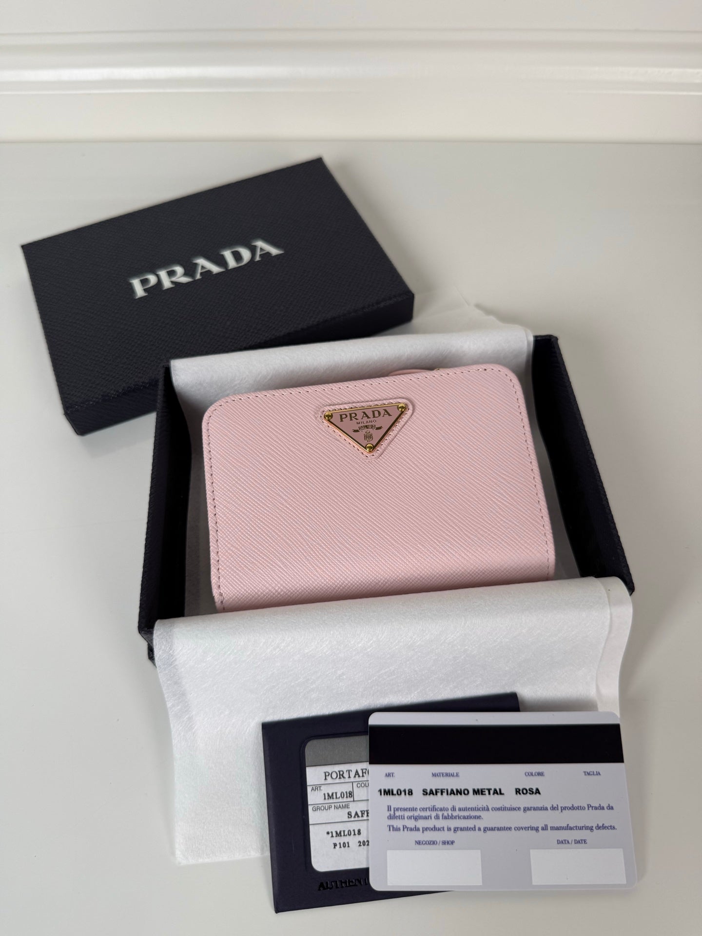 Prada Saffiano Leather Short Wallet Pink 1ML018 - View 7