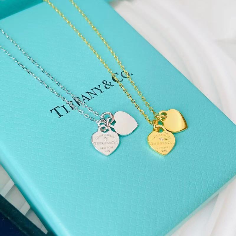 Tiffany Double Heart Tag Pendant Necklaces Yellow Gold Mini TF24040301