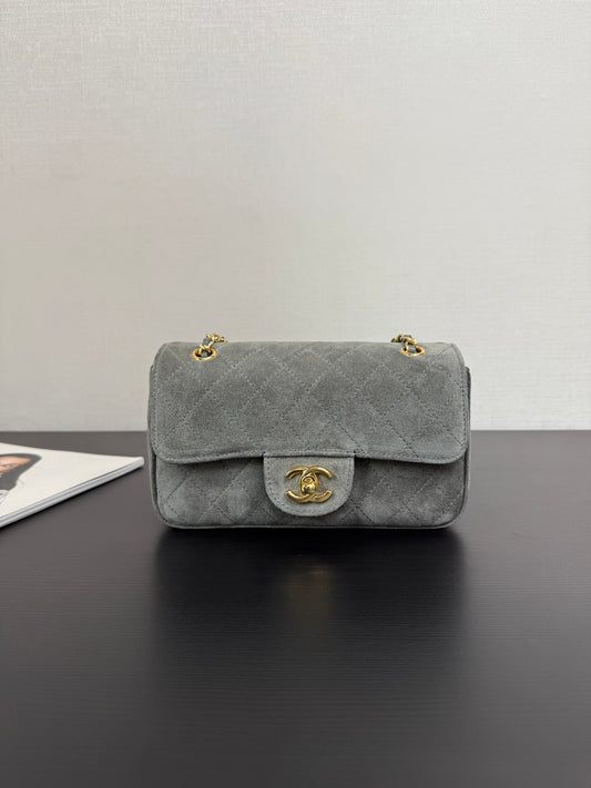 Chanel Maxi Mini Flap Bag Grey Gold Hardware AS6626