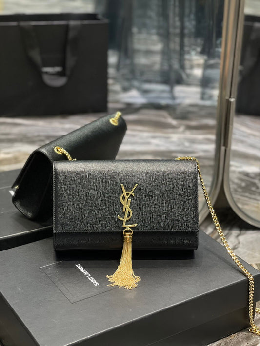 ys l 354119 kate shoulder bag black golden color