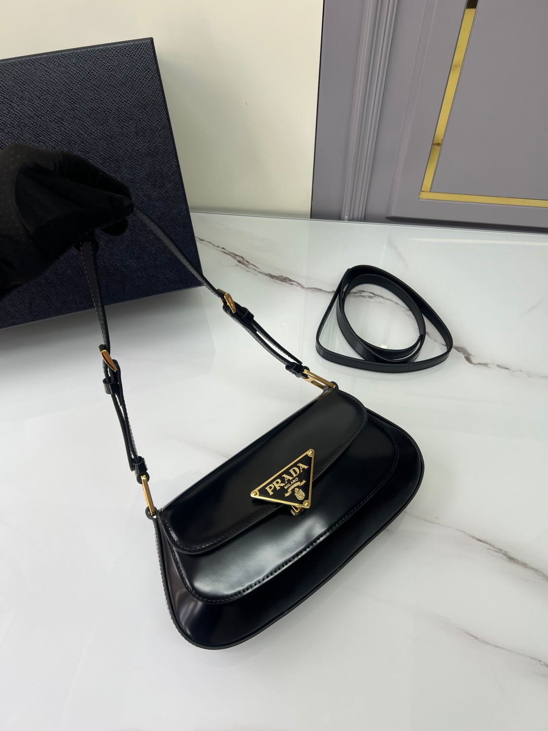 Prada 1BD345 Shoulder Bag Black Gold - View 15