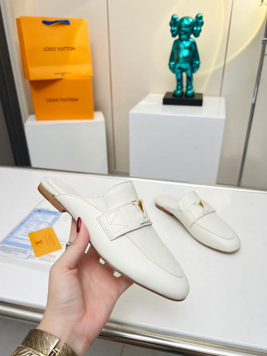 LV Mare Open Back Loafer shoes white Sandal 1ACXQQ