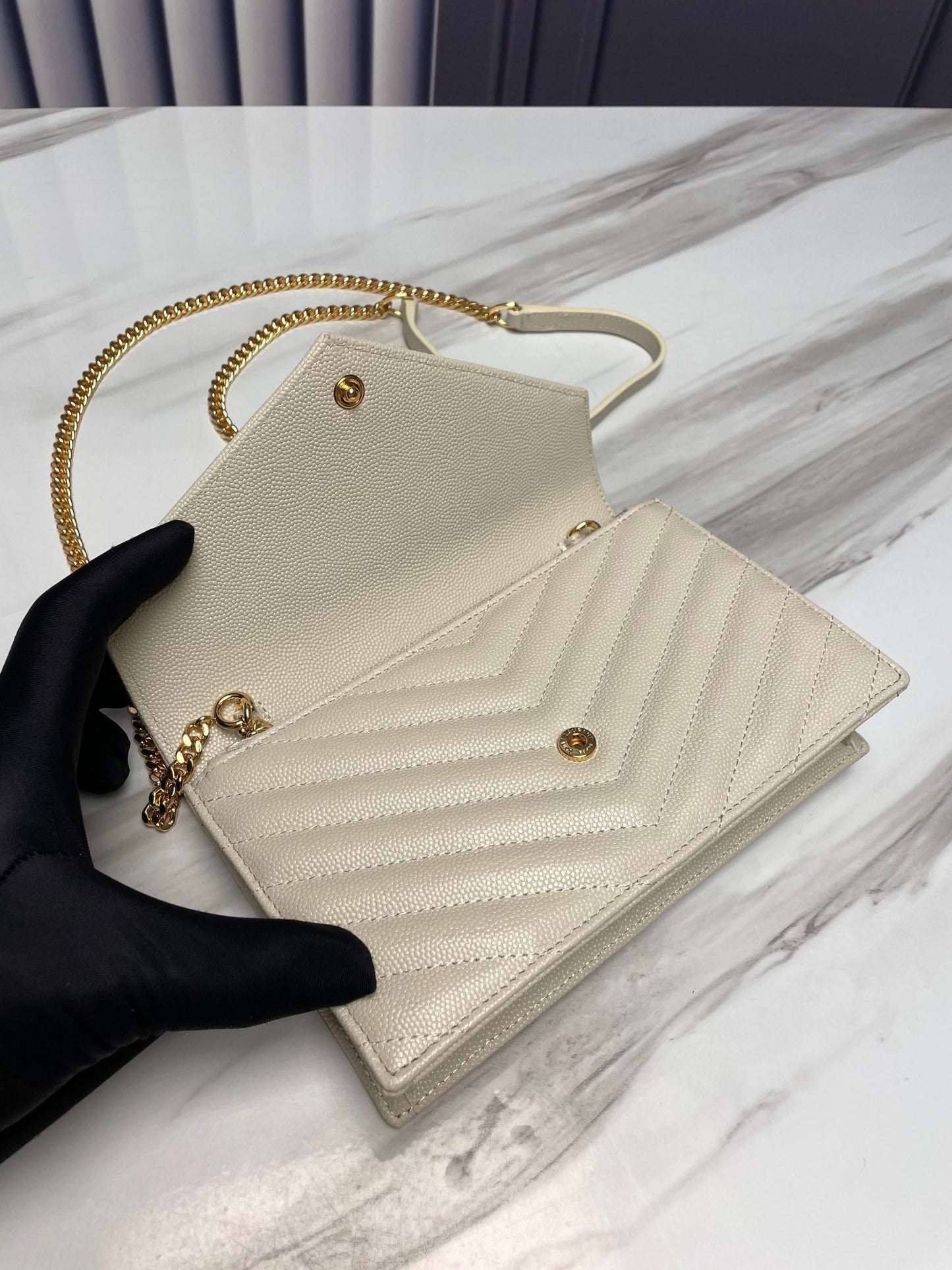 ysl white gold hardware envelope small bag in mix matelasse grain de poudre embossed leather 393953