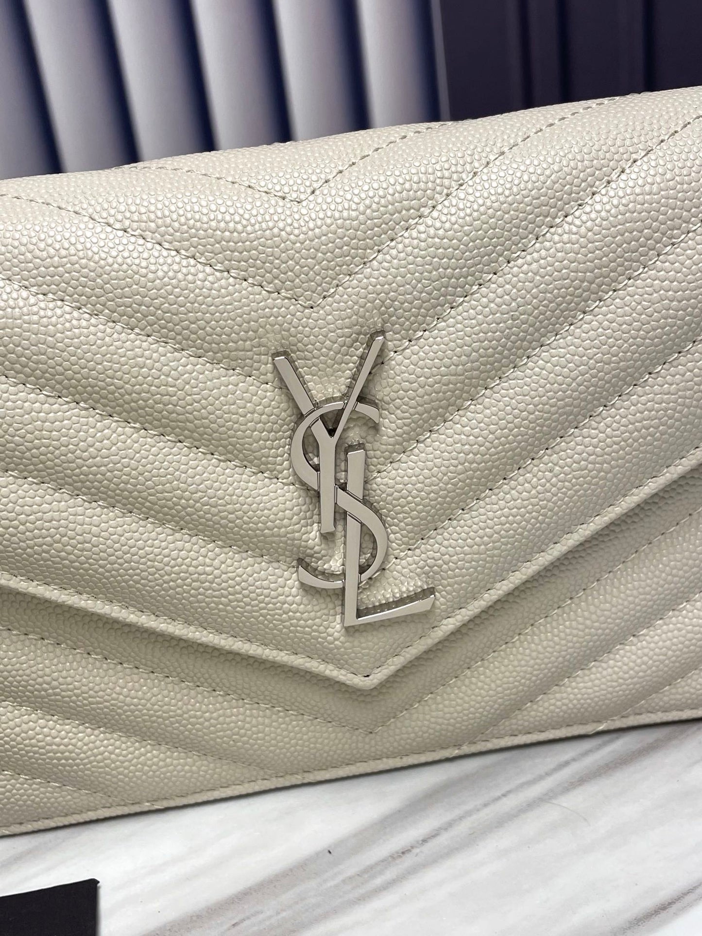 ysl white silver hardware envelope small bag in mix matelasse grain de poudre embossed leather 393953
