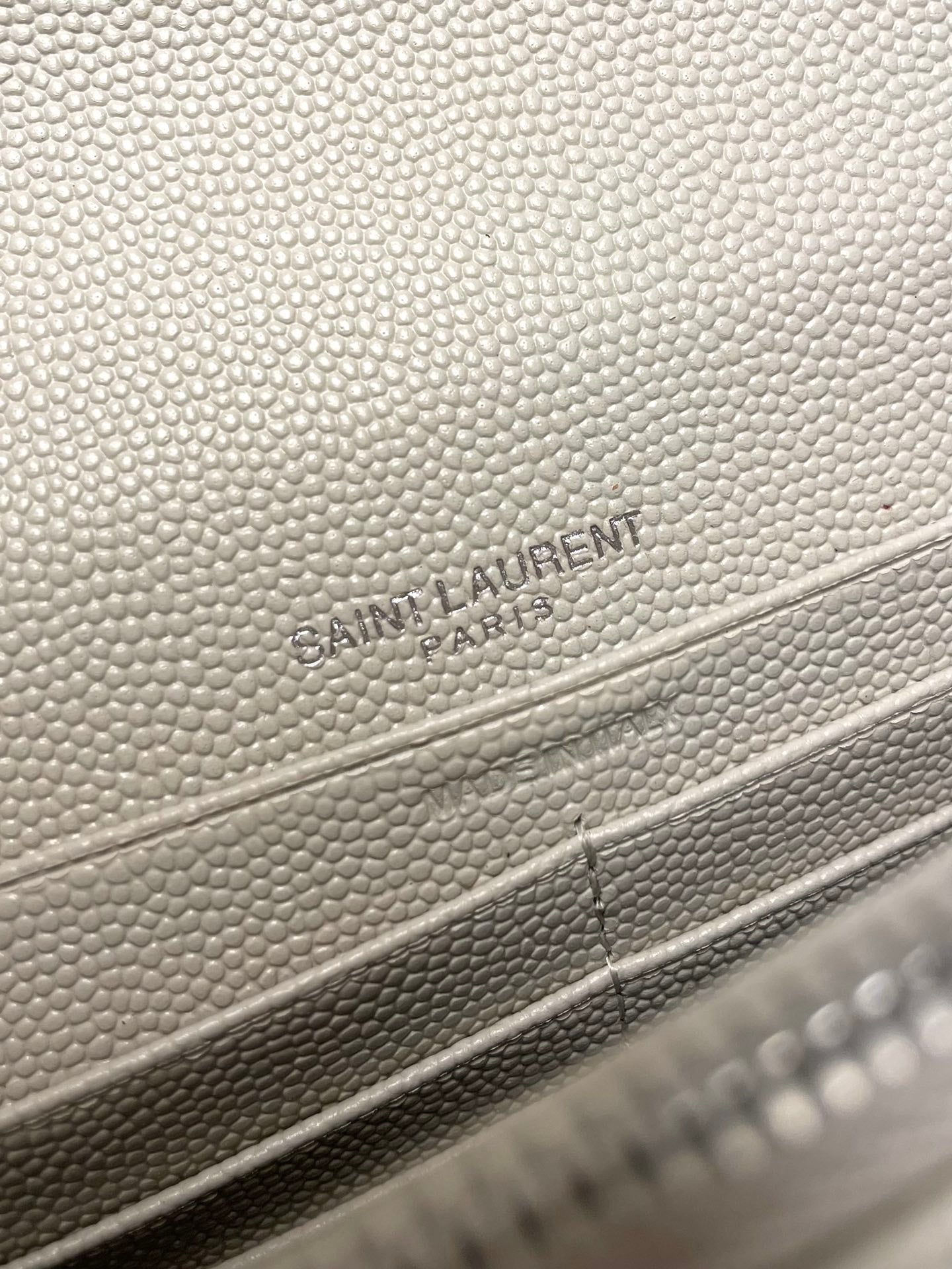 ysl white silver hardware envelope small bag in mix matelasse grain de poudre embossed leather 393953