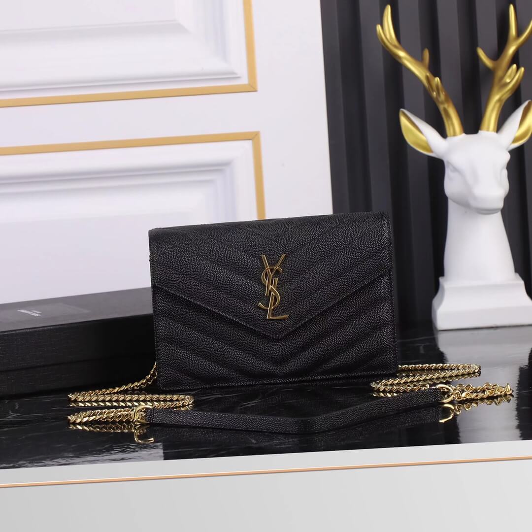 y s l kate shoulder bag black caviar leather golden chain small 393953
