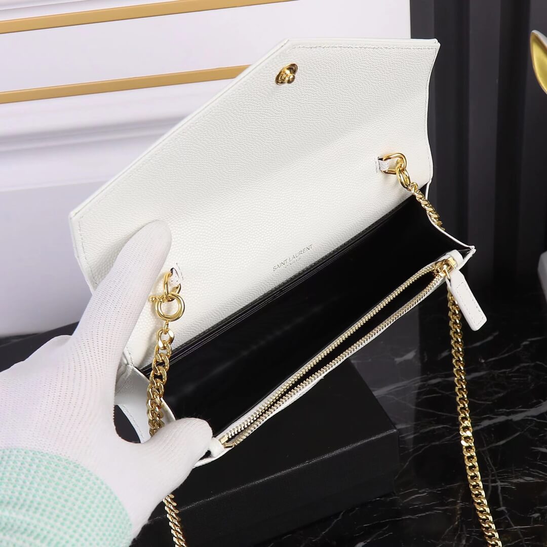y s l kate shoulder bag white caviar leather golden chain small 393953