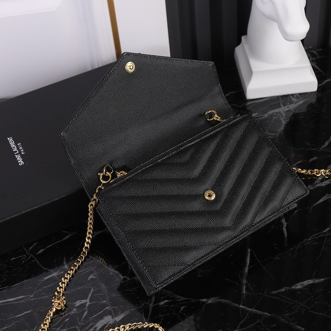 y s l kate shoulder bag black caviar leather golden chain small 393953