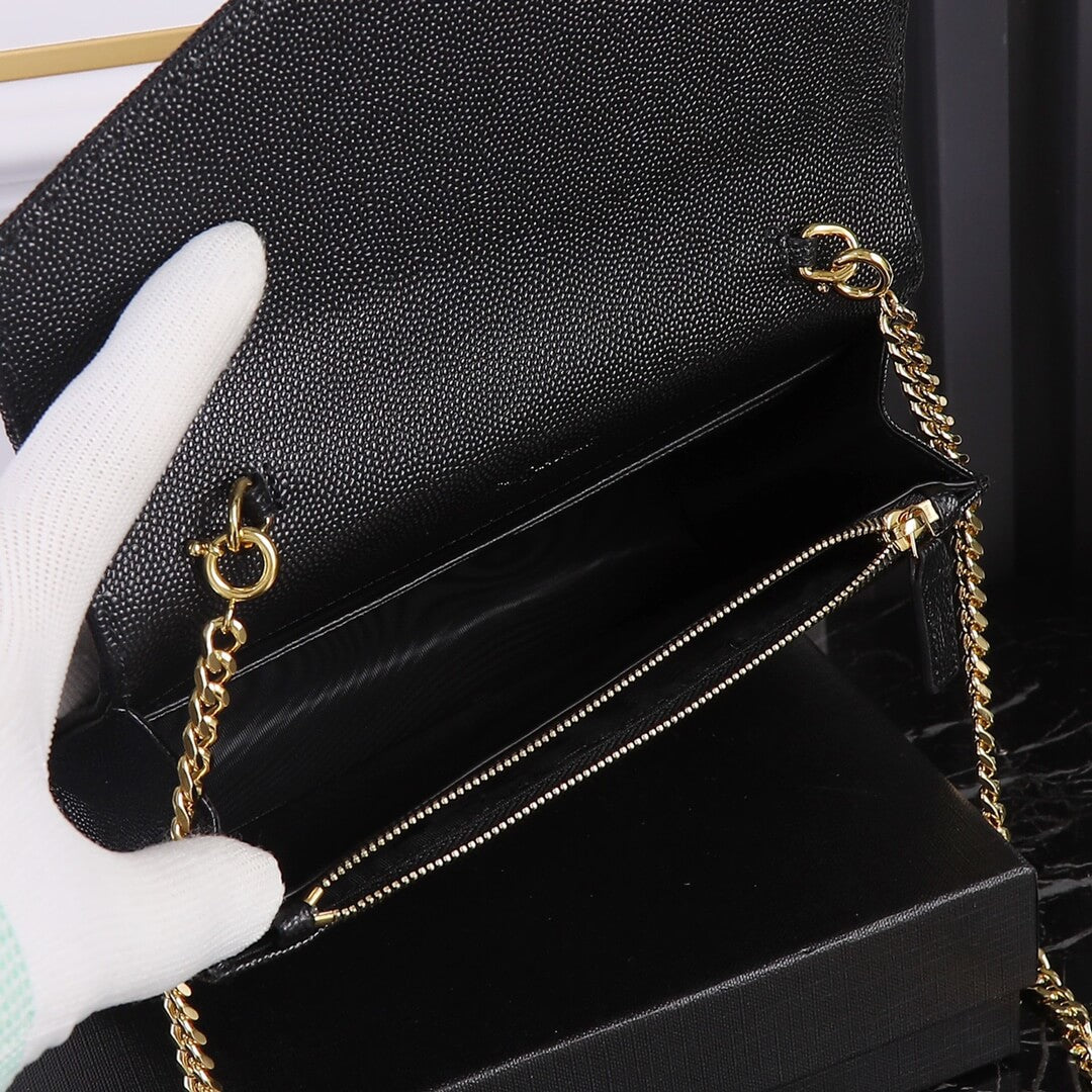 y s l kate shoulder bag black caviar leather golden chain small 393953