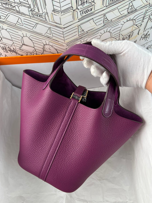 Hermes Picotin 18 Touch Crocodile Anemone Gold Hardware HM18T22