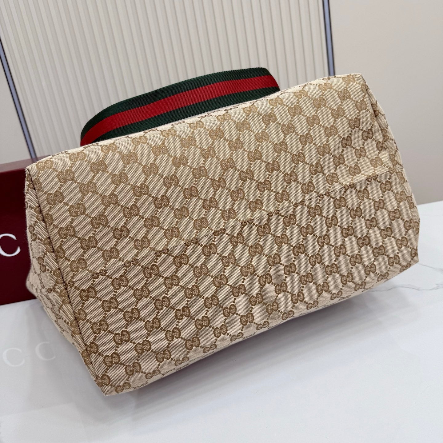 Gucci Generation GG Canvas Tote Apricot Red-Green Web 875929