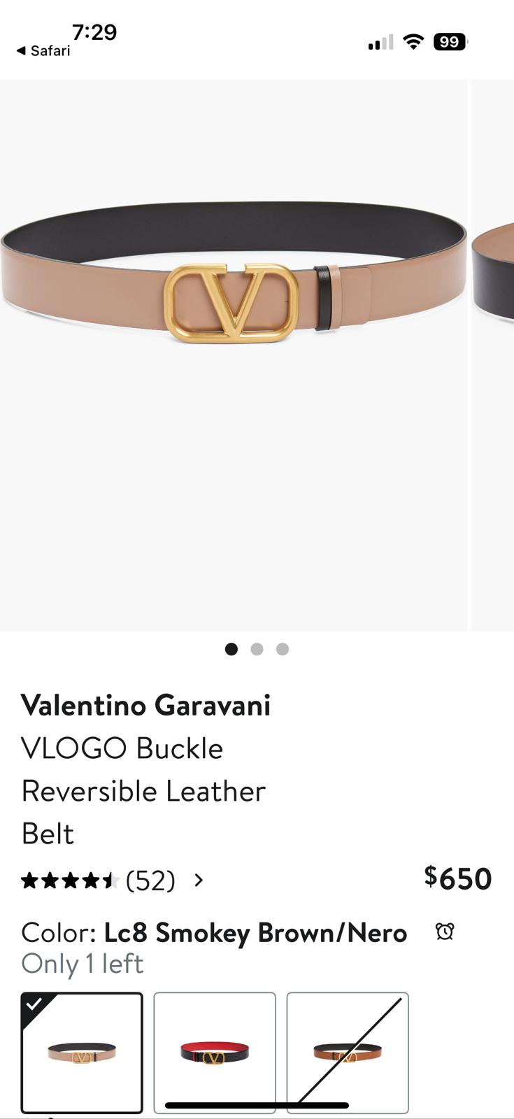 Valentino Garavani VLOGO Buckle Reversible Leather Belt Brown