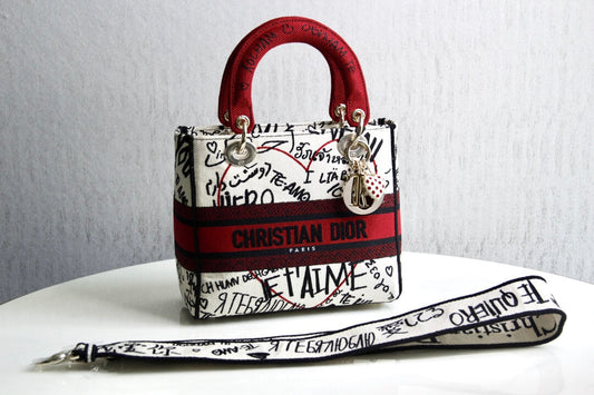 44532 lady vintage embroidered canvas toffee bag d lite handbag letters red with white