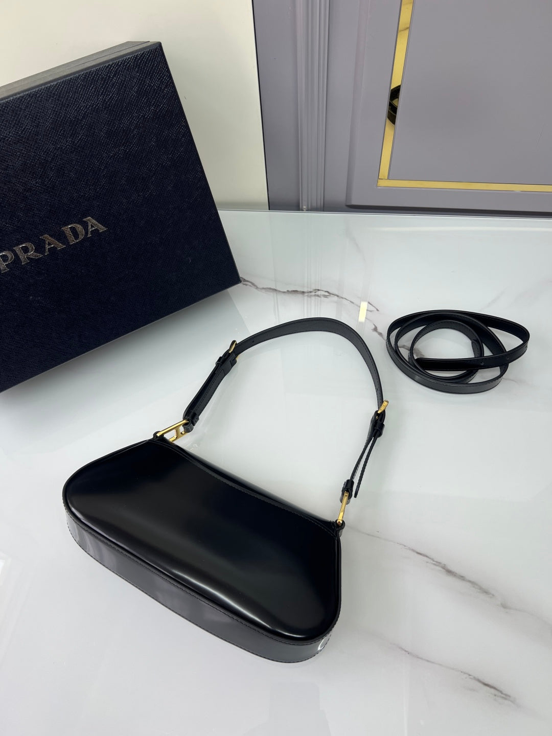 Prada 1BD345 Shoulder Bag Black Gold - View 12