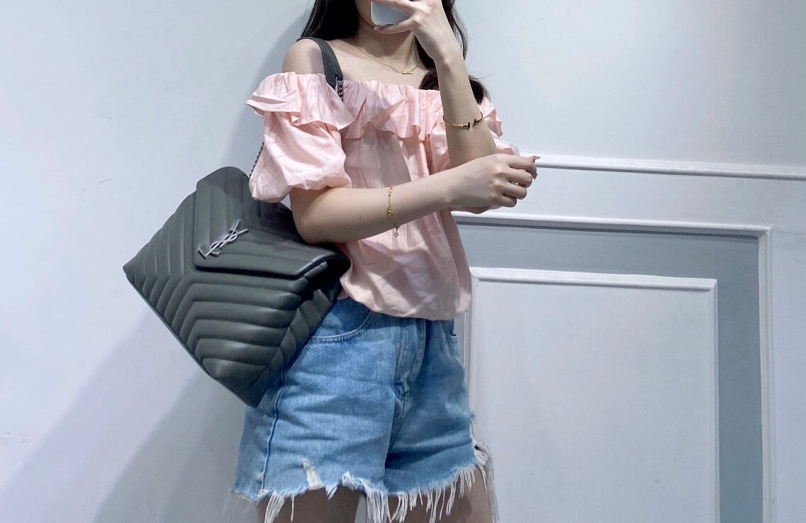 ysl 459749 shoulder bag grey yellow metal white