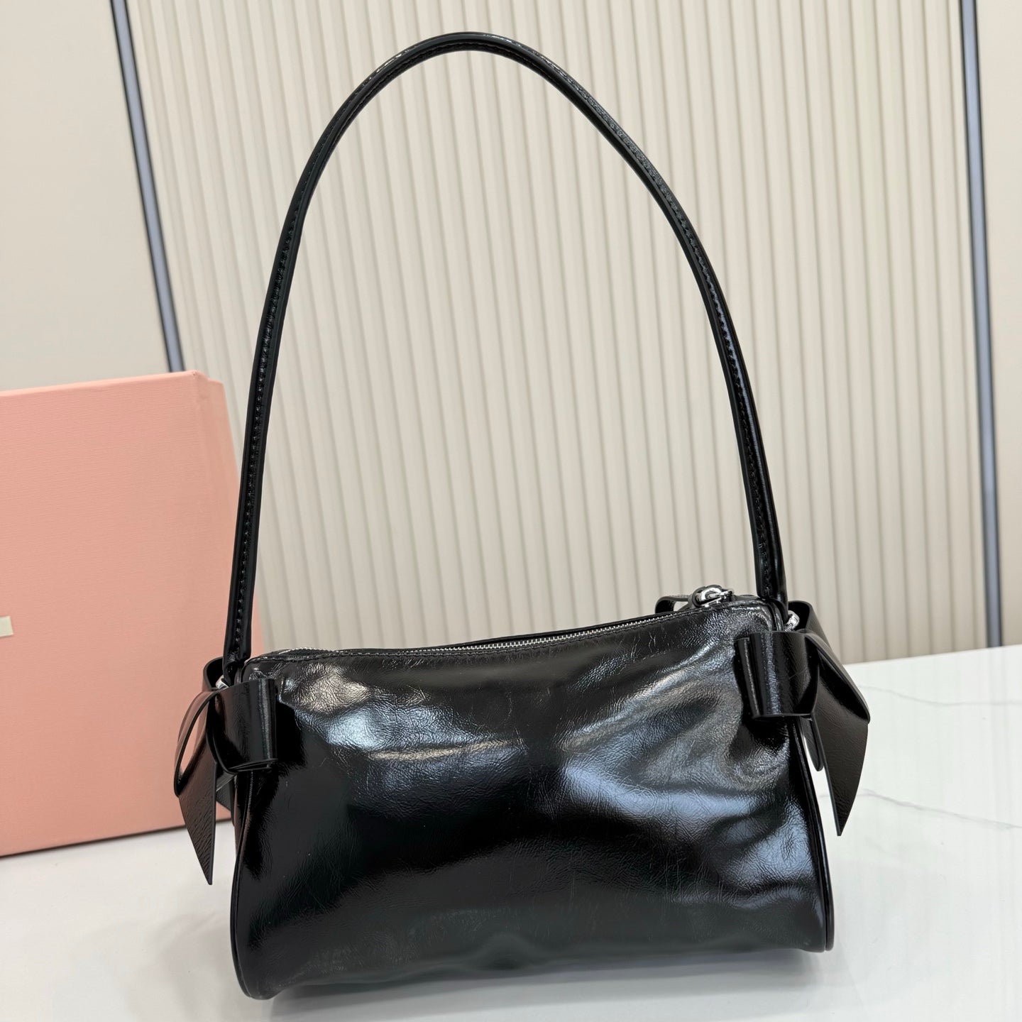 Miu Miu Classic Shoulder Bag Black Patent Leather 5NE029